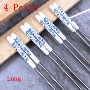 TEMU 4/10 더블 세라믹 핸드헬드 스테인리스 스틸 젓가락, 블루 앤 화이트 패턴, 가정, 레스토랑, 파티 사용에 적합, 스시, 밥, 국수 먹을 때 사용