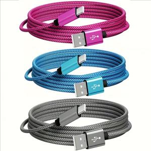 TEMU 3개 세트 60W 고속 충전 USB Type-C 케이블 3색상 혼합 (3ft / 6ft / 10ft) 나일론 브레이디드 USB-A to USB-C 충전 코드, 갤럭시 S23 울트라/S23/S23+/S22/S22 울트라/S22+/S20 울트라/노트 20/노트 10/Z 폴드 3 호환
