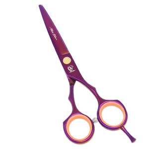 TEMU 메이샤 5.5인치 JP440C 전문가용 살롱 헤어 커팅 가위 - 저자극성, 바버 및 스타일리스트를 위한 오른손잡이 얇게하는 클리퍼, 보라색 & 주황색 악센트, 내구성 있는 금속 구조, 슬림한 디자인, 고품질 절단