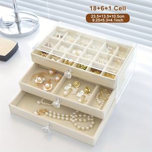 TEMU 1개 삼단 아크릴 플란넬 주얼리 박스, 서랍형 주얼리 정리함, 목걸이 귀걸이 반지 보관함, 여성용 선물, 주얼리 상자