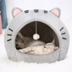TEMU 편안한 고양이 동굴 침대, 클래식 스타일 폴리에스터 섬유 고양이 집, 작은 실내 애완 동물 텐트, 쿠션으로 따뜻하고 편안한 고양이 침구