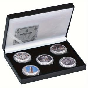 TEMU 5개 세트, 14세 이상을 위한 교육용 선물, 우주 수집품, 첫 번째 성공적인 달 탐사 기념품, 철로 만든 장난감 동전, 아폴로 11 달 착륙 기념 동전 세트
