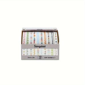 TEMU 10 롤 가데니아 패턴 와시 테이프 세트 - 스크랩북, 저널링, 플래너 장식용 - 테두리 및 스티커용 비방수 접착 테이프