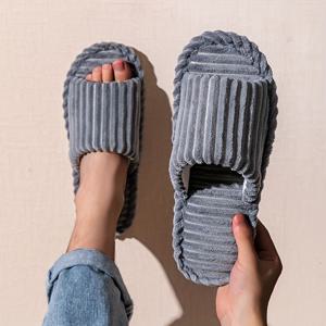 TEMU 남성용 코르두로이 오픈 슬리퍼, 남녀공용 실내 슬리퍼, 따뜻하고 편안함, 가정용 바닥 슬라이드, 거실, 침실, 모든 계절, 캐주얼 일상 착용, EVA 밑창, 직물 상단 및 안감.