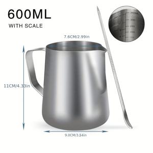 TEMU 1개 우유 거품주전자 바리스타 커피 아트 펜 스케일 스테인리스 스틸 우유 거품주전자 실버 150ml 350ml 600ml 커피 주전자 컵 커피 메이커 액세서리