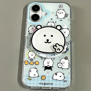 TEMU 풀 스크린 페인팅 펀 화이트 베어 모바일 폰 케이스, 화이트 베어 회전 자석 브래킷 포함, Apple 11 12 13 Pro Max에 적합한 자석 케이스|폰케이스|휴대폰케이스