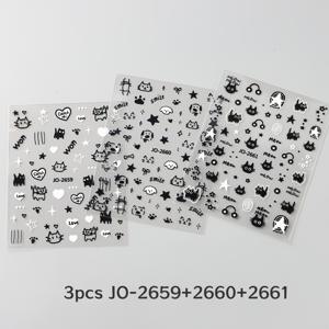 TEMU 뮤직 블랙 캣 스타 만화 귀여운 개 네일 아트 스티커, 블랙 화이트 동물 네일 데칼 DIY 네일 용품 참 장식|네일재료