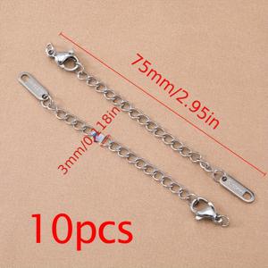 TEMU 10개 75mm 스테인레스 스틸 게잡이 클래프 꼬리 체인, DIY 목걸이 및 팔찌 액세서리용 10인치 보석 제조 확장 체인, 기본 스타일, 전원 공급이 필요하지 않습니다.