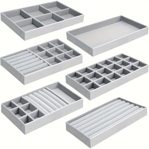 TEMU 6pcs 벨벳 보석 트레이 세트, 폴리에스터 섬유 주최자, 반지, 귀걸이, 팔찌, 목걸이 및 액세서리 보관용