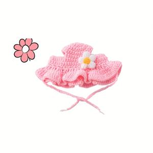 TEMU 1개 탄력 있는 니트 고양이 & 강아지 모자 - 7.5kg 이하 소형 동물용 꽃, 딸기, 하트 & 데이지 디자인 조절 가능한 애완동물 모자, 포토 촬영, 파티, 코스튬 액세서리, 귀여운 동물 장식품, 폼폼