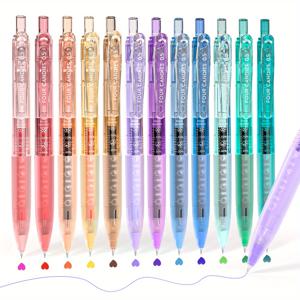 TEMU 포캐ندي 12개입 0.5mm 빠른 건조 리트랙터블 젤펜 세트, 귀여운 투명 미세펜 다색 잉크 펜 – 노트-taking & 드로잉용, 편안한 그립감, 12가지 색상, 사무실 및 가정용 필기구 – 백투에센셜!
