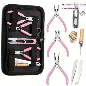 TEMU DIY 프로젝트용 고품질 펜치 도구 키트, 8개 세트 및 2개 세트로 제공, 다기능 펜치 3개, 핀자 2개,awl, U자형 가위, 오픈 링 포함. 초보자 및 전문가 모두에게 적합하며, 필수 가구 도구 보관에 편리. 두 가지 스타일로 제공: 핑크/보라 및 핑크/파랑.