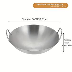 TEMU 1개 30cm 웍 팬 - 스테인리스 스틸, 무코팅, 두꺼운 & 내구성 있는 셰프용 요리 팬, 이중 손잡이, 쉽게 청소할 수 있는, 가스 호브 및 가정용 상업 주방 사용, 스터프라이용 작은 팬, 스터프라이 팬, 프라이팬, 전문가용 웍, 다목적 팬, 현대적인 조리기구, 녹 방지 소재, 고품질 강철, 주방 필수품, 레스토랑 용품, 홈 쿠크용
