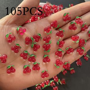 TEMU 30/105pcs 미니 레드 체리 네일 아트 장식품, 평평한 레진, DIY 공예, 헤어 클립, 헤드밴드, 폰 케이스 액세서리, 스크랩북 장식에 적합합니다.