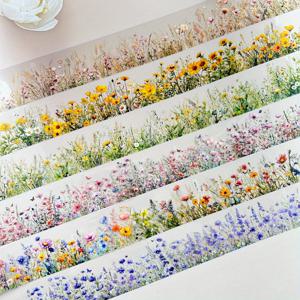 TEMU 6 롤 꽃무늬 PET 테이프, 내구성, 생동감 있는 꽃 디자인 노트북, 일기, DIY 장식 프로젝트, DIY 장식 | 생동감 있는 꽃 패턴 | 접착제, 꽃 장식|다이어리|일기장