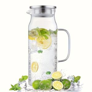 TEMU 밀봉된 스테인리스 스틸 뚜껑이 있는 고급 보로실리케이트 유리 냉수 병 1개 - 내열성, 내구성이 뛰어난 커피, 주스, 홈메이드 음료용 주전자 - 가족 만찬, 생일 파티, 할로윈, 성 패트릭의 날 및 부활절에 완벽함