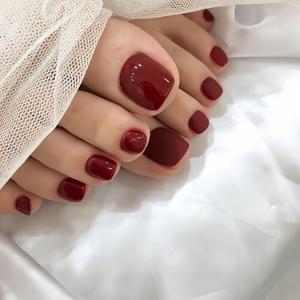 TEMU 24개 버건디 프레스온 발톱 - 여성용 스퀘어 짧은 광택 재사용 가능 인조 손톱, 여행·파티·데일리 착용에 적합한 우아한 여름 네일, 귀여운 디자인, 내구성 있는 누드네일