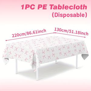 TEMU 핑크 리본 & 별 무늬 일회용 플라스틱 테이블보 1개 - 220x130cm, 결혼식, 브라이덜 샤워, 생일, 베이비 샤워 및 축하 행사를 위한 우아한 파티 장식