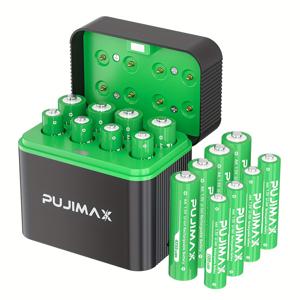 TEMU AA 4255mWh 리튬 배터리 + AAA1100mWh 리튬 배터리, 1.5V 8/16셀 및 충전 박스 세트, 장시간 사용 가능한 재충전식 AA/AAA 리튬 이온 배터리 + 블랙 충전 케이스. 1.5V만 지원되는 충전용 리튬 배터리