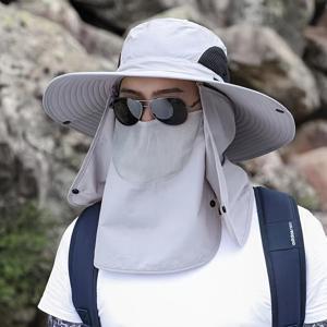 TEMU 전면 커버리지 분리형 모자, 야외 접이식 얼굴 및 목 보호 캡, 여름 핫딜 와이드 브림 썬햇, 통기성 경량 휴가 해변 낚시용
