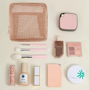 TEMU 1pc 귀여운 마카롱 색상 메시 코스메틱 가방 - 대용량, 다기능 미니 조직가방, 휴대용 메시 지퍼 가방, 코스메틱, 도파민 색상 봄 & 여름 여행 보관 가방 (검정색, 베이지, 매치 그린), 여행 조직가방 | 장식 지퍼 가방 | 내구성 지퍼 클로저, 코스메틱 가방