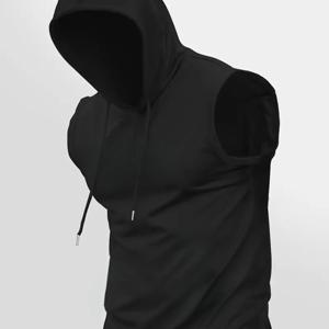 TEMU 남성 여름 후드 운동 탱크 탑 - 통기성 메쉬 백, 습기 방지 소재, 정상 핏 캐주얼 스포츠 베스트, 체육관 및 야외 활동용, 단색 디자인, 체육관 의류, 스포티 디자인, 편안한 핏