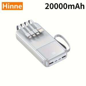 TEMU 휴대용 파워 뱅크, 20000mAh, PD20W 퀵 충전, 내장 4개 충전 케이블/LED 전원 디스플레이, 레니어드 포함, 아이폰/ 휴대전화 및 디지털 전자 장비에 적합, 비상 배터리 팩, Gif|보조배터리|보조배터리20000