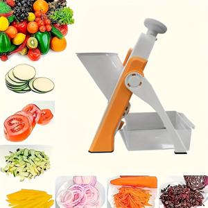 TEMU 1pc 수동 만돌린 슬라이서, 스테인레스 스틸 블레이드 - 다용도 채소 썰어내기, 프렌치 프라이 커터, 샐러드 및 과일 다이서 - 가벼운 주방 가제트, 전원 필요 없음, 흰색 및 파란색 디자인|야채다지기