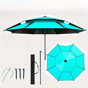 TEMU 2m 범용 듀얼 레이어 통기성 강화된 선쉐이드 우산, 두꺼운 검은색 직물, 합금 강철 프레임 및 방풍 안정성 - 야외 낚시, 해변, 캠핑, 파티오, 해변 우산, 열대 스타일 우산, 튼튼한 막대 지원 포함|낚시대