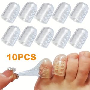 TEMU 10개 부드러운 실리콘 발가락 커버, 마찰 감소 및 내성발톱 예방, 물집 방지 - 투명한 화이트 실리콘 발가락 슬리브, 스포츠 및 일상 사용에 적합