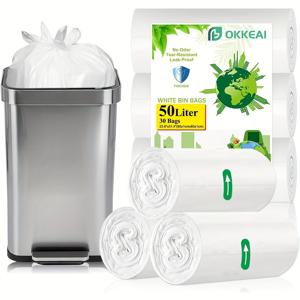 TEMU 50L 고강도 두꺼운 깨지지 않는 쓰레기봉투 - 10.5kg/23lb 용량, 쉽게 찢어지는 포인트 디자인, 주방·욕실·사무실 및 가정용 다목적 사용, 일회용 폐기물 관리 솔루션