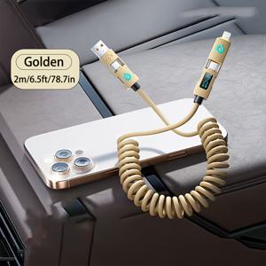 TEMU 4-in-1 240W 스프링 리트랙터블 고속 충전 USB 케이블, 디지털 디스플레이 화면 포함, 아이폰 16/15/14/12/11 프로 맥스 플러스, 샤오미, 화웨이, 호노라, 노트북 및 보조배터리 호환, 슬림한 케이블 관리, 고품질 커넥터, 빠른 충전 솔루션, 강화된 케이블, 스마트 충전 코드, 모바일 사용자용