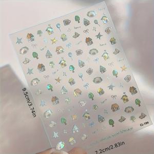 TEMU 쉘-글로시 하우스 모양 네일 스티커 - 파스텔 컬러 & 무광 반짝이 DIY 네일 아트, 매니큐어, 페디큐어용 카툰 판타지 자체 접착 플라스틱 데칼 - 안전한 무취 일회용, 화려한 디자인, 광택 마감, 미용 애호가를 위한 네일 액세서리