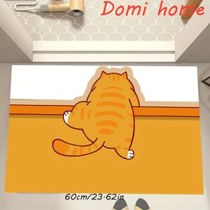 TEMU 도미노 홈 귀여운 고양이 디자인 욕실 매트 - 흡수성, 빠른 건조, 미끄럼 방지, 부드러운 폴리에스터 및 흙 블렌드, 기하학적 패턴, 기계 세탁 가능, 욕실 및 집 장식에 완벽, 욕실 매트