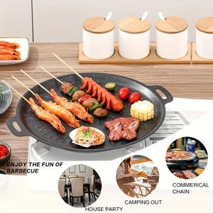 TEMU 휘슬 텍스처 그릴 팬 한국식 바베큐 철 프라이팬 인덕션 스토브, 야외 캠핑 프라이팬에 적합합니다.