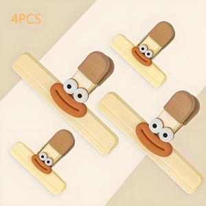 TEMU 4개 세트 밀봉 클립, 플라스틱 봉지 클립, 강력한 식품 보관용 클립, 손잡이 포함 귀여운 캐릭터 디자인, 빵 봉지·간식 봉지·음식 봉지 밀폐용, 방습 및 신선도 유지, 보관 도우미