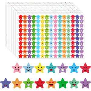 TEMU 1500pcs 별 스티커 15 디자인 DIY 공예에 대 한 행복 한 얼굴 보상 차트 행동 레이블 Scrapbooking 학교 사무 용품 Eid Al-Adha Mubarak