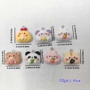 TEMU 10개 귀여운 동물 장신구 세트, 귀여운 수지 펜던트 DIY 쥬얼리, 다양한 패션 수제 곰, 고양이, 판다, 토끼, 닭 장신구 귀걸이, 열쇠고리, 팔찌