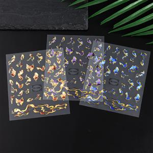 TEMU 3pcs FULL BEAUTY 네일 아트 스티커, 3D 대리석 파란색 파도 스모크 디자인, 추상 기하학적 금속 네일 슬라이더, 자체 접착, 재사용 가능, 글리터 액센트, 판타지 테마, 직사각형, 광택 처리, 알코올 프리, 플라스틱 소재
