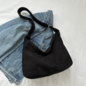 TEMU 캐주얼 코듀로이 호보 숄더백, 솔리드 컬러 핸드백, 올 매치 레트로 백