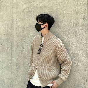 TEMU 남성용 캐주얼 니트 가디건, 이중 지퍼, 2023년 중동 스타일, 루즈핏 스탠드 칼라 스웨터, 단색, 높은 스트레치 니트 소재, 긴 소매, 폴리에스테르 45%, 나일론 28%, 아크릴 27%, 가을/겨울 컬렉션