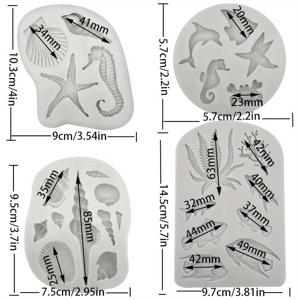 TEMU 4개 세트 바다 테마 실리콘 몰드, 해초, 물고기, 게, 산호, 소라, 조개 모양 실리콘 몰드, DIY 핸드 도구, 폴리머 클레이, 종이컵 장식, 공예 핸드 몰드