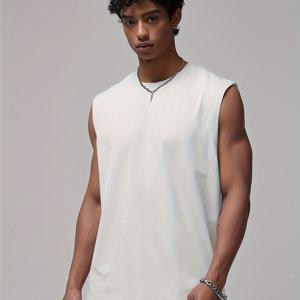 TEMU 남성용 솔리드 탱크 탑, 캐주얼 크루 넥 슬리브리스 탑, 여름 야외용 남성 의류