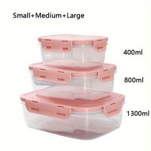 TEMU 3개 세트 플라스틱 도시락 상자 - 13.53oz/27.05oz/43.96oz 다용도 쌓을 수 있는 보관 용기 뚜껑 포함, 직사각형 밀봉식 식품 등급 주방 냉장고 정리함, 야채 및 과일용, 전자레인지 사용 가능