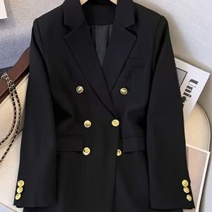 TEMU 여성용 캐주얼 더블 브레스트 피 코트 - 단색, 긴 소매, 폴리에스터, H 라인 피트, 벨트 없음, 다목적 올 시즌 아우터웨어