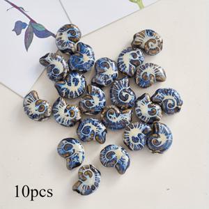 TEMU 10개 블루 앤 화이트 징더진 도자기 달팽이 비즈, 앵무새 나선형 대형 구멍 펜던트, DIY 해양 백합 조개 쉘 비즈 조합, 보석 만들기에 적합한 작은 조개 비즈 대형 구멍 비즈 DIY 손으로 짜는 비즈