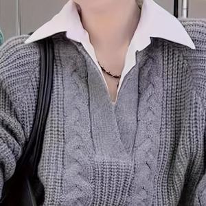 TEMU 여성 스웨터 투피스 셔츠 칼라 가을 겨울 조커 패션 대담한 일본 한국 스타일