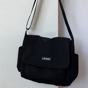 TEMU 1pc LIPANO Preppy 폴리에스테르 숄더백 태블릿 컴파트먼트 포함, 단색 메신저백 조절 가능한 스트랩, 지퍼 잠금, 캐주얼 외출을 위한 남녀 공용 패션 크로스바디백