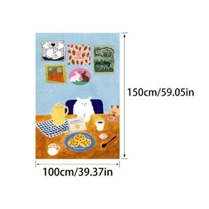 TEMU 1pc 핸드 페인팅 만화 일러스트레이션 소프트 편안한 홈 던지기 담요, 북유럽 현대 스타일, 올 시즌 폴리에스테르, 양방향, 세탁기 세탁 가능, 250-300g 정사각형 킬로그램, 디지털 프린트, 다목적 침구.