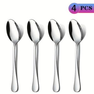 TEMU 4/8pcs 실버 클래식 저녁 식사 스푼, 거울 폴리싱 스테인리스 스틸, 가족 세트, 메인 테이블 스푼, 디저트 스푼, 우유 스푼, 차 스푼, 식기 세척기 세척 가능